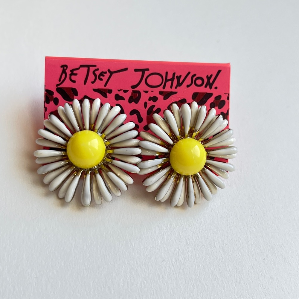 Betsey Johnson Floral Earrings with Yellow and White